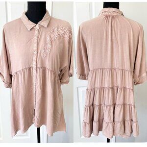 Solitaire Nude Blush Embroidery Tiered Back Tunics